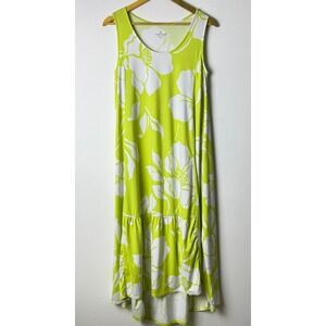 Cuddl Duds Green Sleeveless Floral Print Tiered Hem Hi Lo Maxi Dress Small‎
